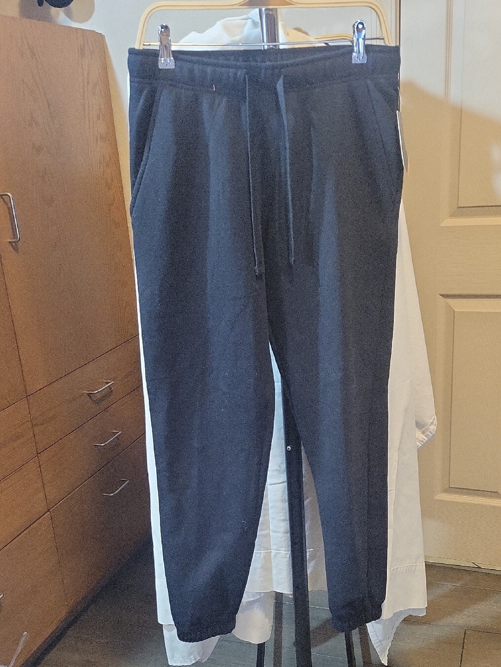 Essentials Black Joggers with White Side Stripes